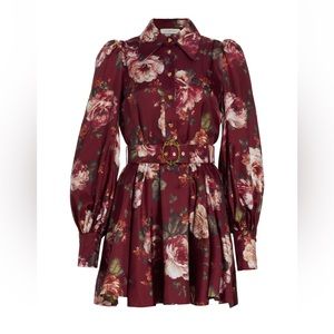 Zimmerman Luminosity Belted Peony Silk Shirtdress designer size 1